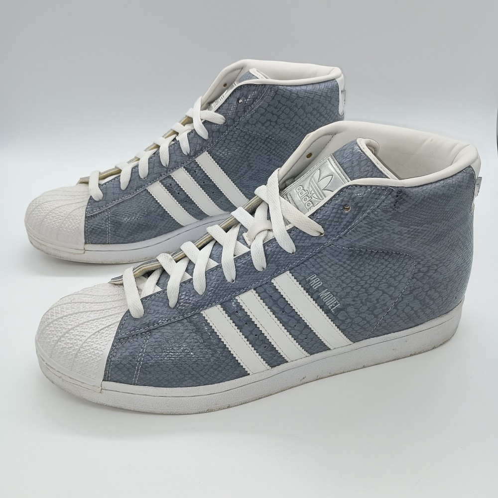 Adidas Pro Model Grey Snakeskin Print Shell Toe Mid Sneakers C77723 Mens 13